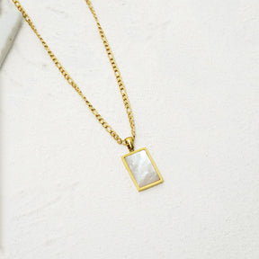 Minimalist Rectangular Natural Shell Pendant Gold Plated Chain Necklaces for Women-White