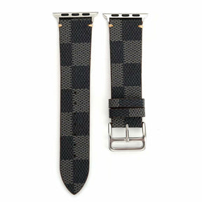 Checkered Pattern PU Leather Watch Band Microfiber Design For Apple Watch SE/6/5/4/3/2/1(Black)