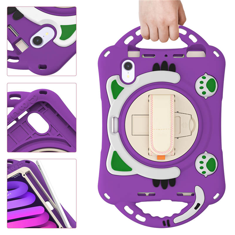 CatA iPad Silicone Case For iPad Mini 6 Built-in Handle Stand With a Strap-Purple