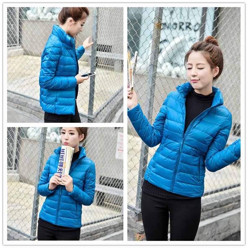 Lookbook Womens Lightweight Puffer Jacket Winter Stand Collar Short Coat-Lake Blue