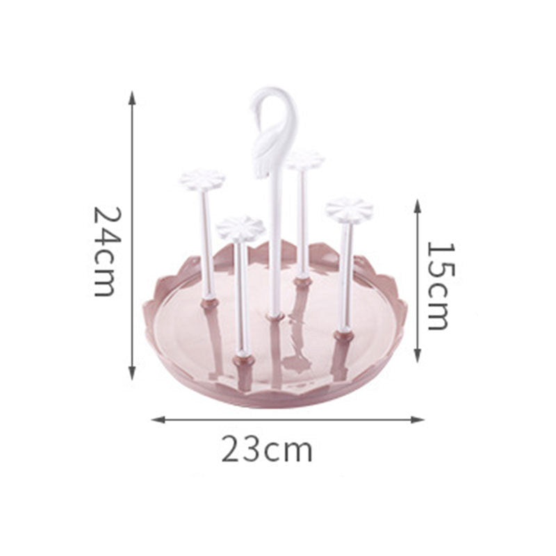 Kitchen Drain Cup Holder Plastic Swan Head Assembled Mug Rack-Pink