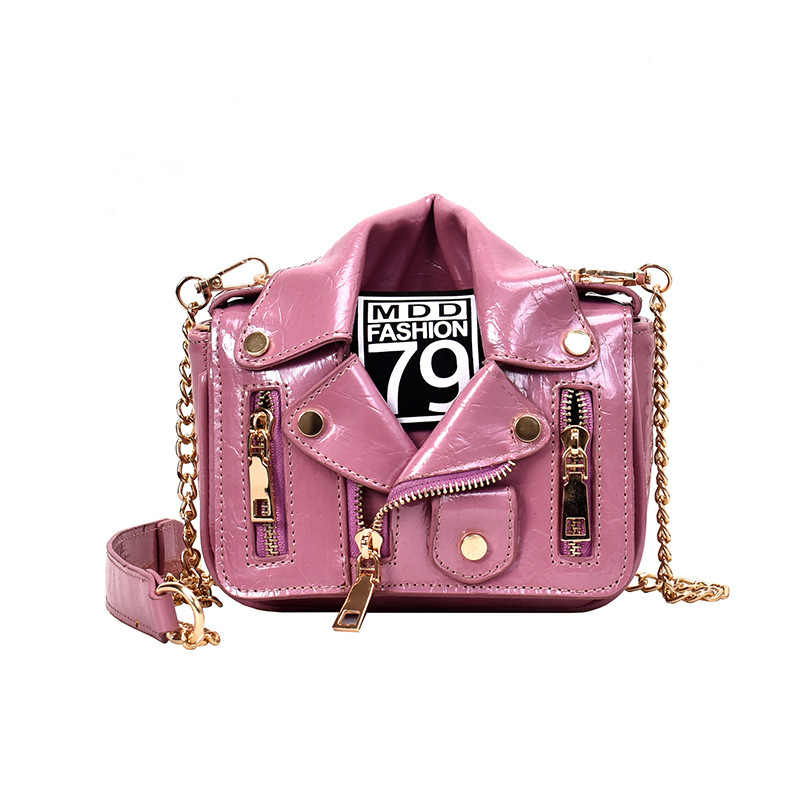 Women Motorcycle Jacket Crossbody Bag Punk Style Lapel Collar Satchel Bag-Purple