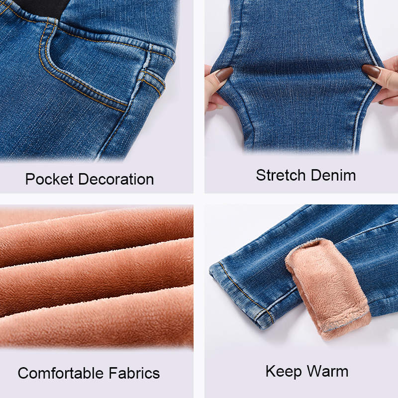 Womens Fleece Jeggings Stretch Tummy Control Jean Pants with Pocket-Black