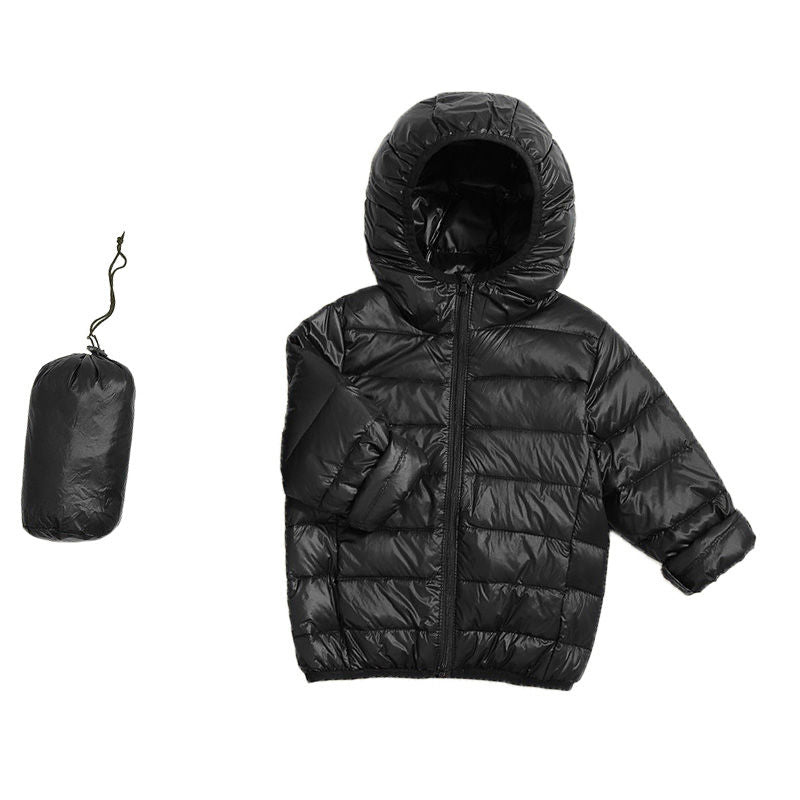 Baby Boys Girls Hooded Winter Lightweight Down Jacket Packable Down Coat-Black