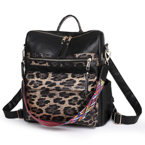 Fashion Backpack Multipurpose Print Leather Travel Shoulder Bag-Black Leopard