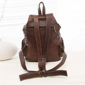 Teenager Leather Backpack Wallet Travel Drawstring Backpack-DarkBrown