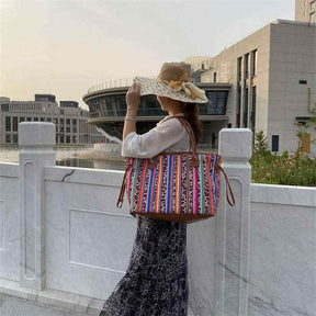 Leopard Print Striped Large Capacity Tote Bag PU leather Shopping Bag-LeopardPrint