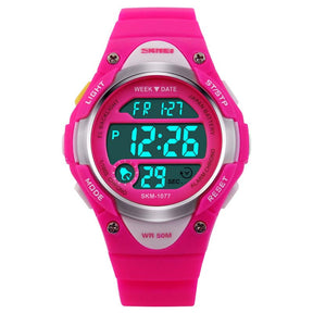 Kid Sport Outdoor Waterproof Electronic Watches with LED Light-RoseRed