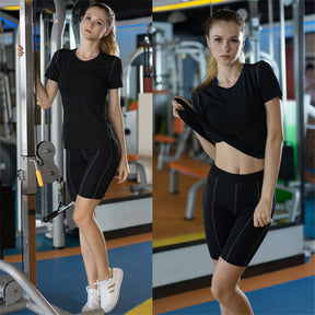 Adore Women Pro Short Sleeve T-Shirt Tight Perspiration Quick Dry Yoga Tops For Training Running Fitness 2003-Black