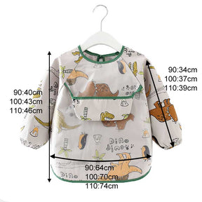 Kids Waterproof Art Smock Cartoon Long Sleeve Aprons with Bib-Tyrannosaurus Rex