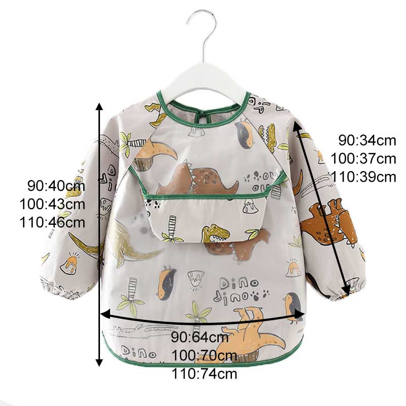 Kids Waterproof Art Smock Cartoon Long Sleeve Aprons with Bib-Tyrannosaurus Rex