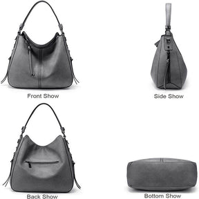 Handbags for Women Large Designer Ladies Hobo bag Bucket Purse Faux Leather-Grey