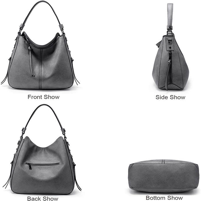 Handbags for Women Large Designer Ladies Hobo bag Bucket Purse Faux Leather-Grey