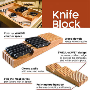 Bamboo Knife Block Organizer Wood Drawer Holder Insert Storage for Kitchen