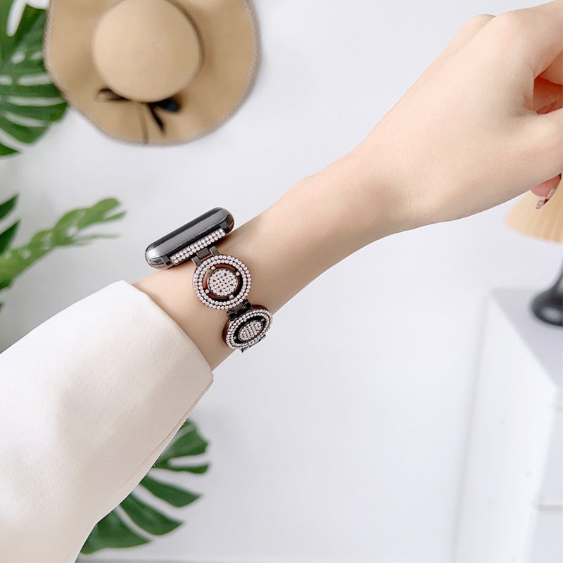Shiny Watch Strap with Rhinestone Metal Link Band for Apple watch-Black