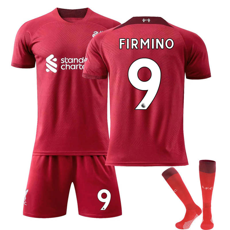 Liverpool Home Jersey 2022-23 FIRMINO #9 Soccer Jersey Kids Adult 3-Pieces Jersey Kits