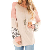 Womens Color-Blocking Pullover Raglan Long Sleeve Loose Shirt-Off White