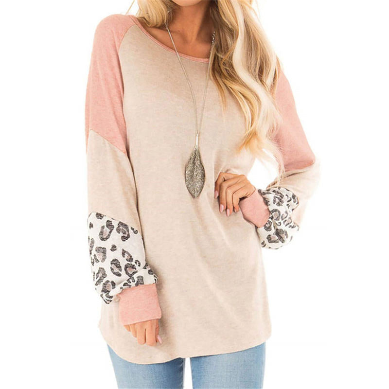 Womens Color-Blocking Pullover Raglan Long Sleeve Loose Shirt-Off White