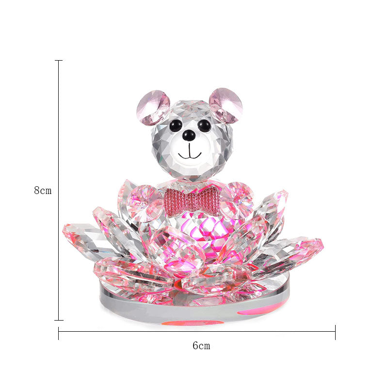 Crystal Bear Lotus Figurine Ornament Gift for Valentine's Day-Pink