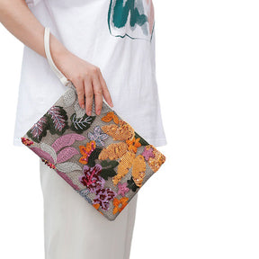 Women Clutches Embroidery Sequins Design Straw Bag for Vacation-Orange