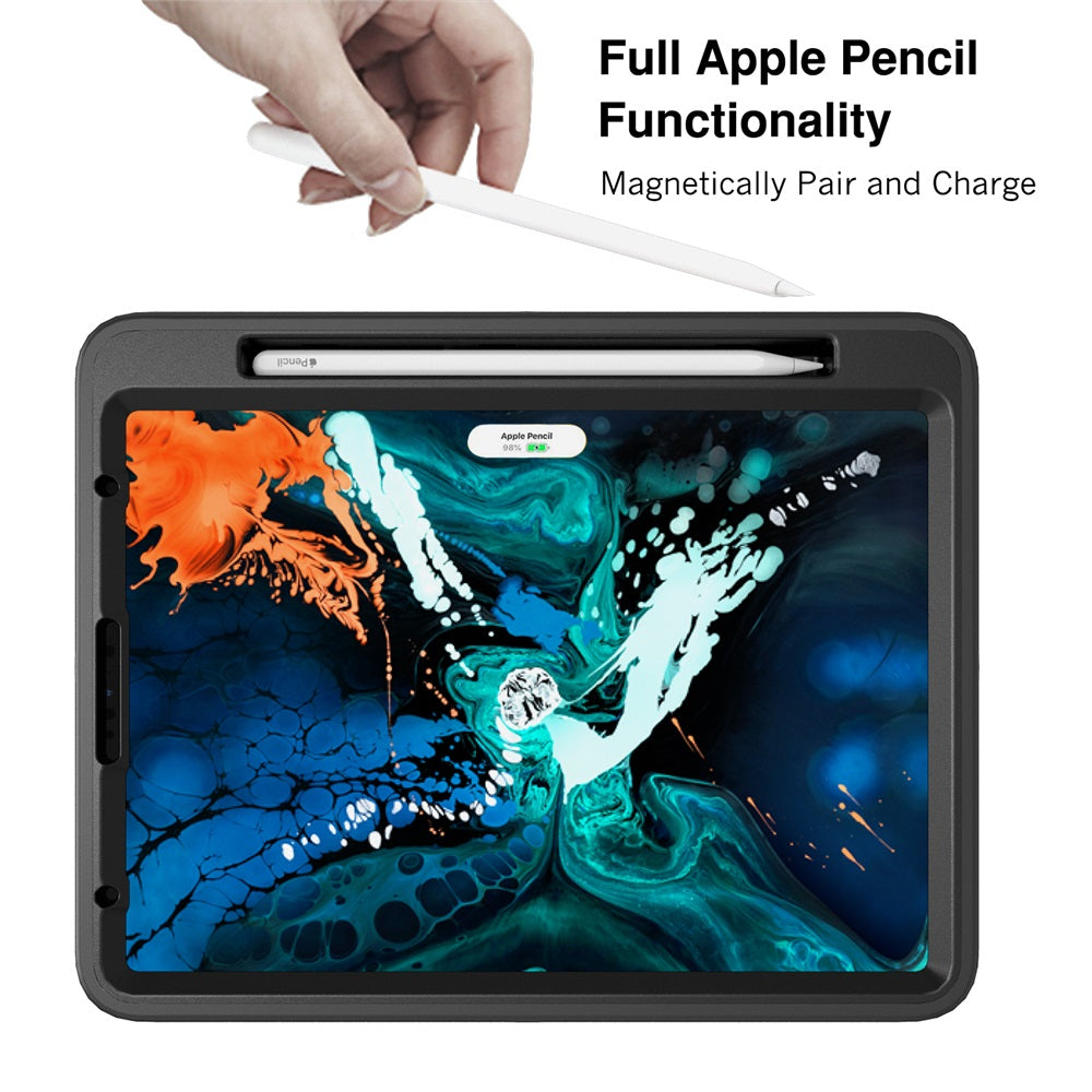 Shock Wave Kickstand Case Anti-Fall Protection With Pencil Holder For iPad Pro12.9 (2018)-Black