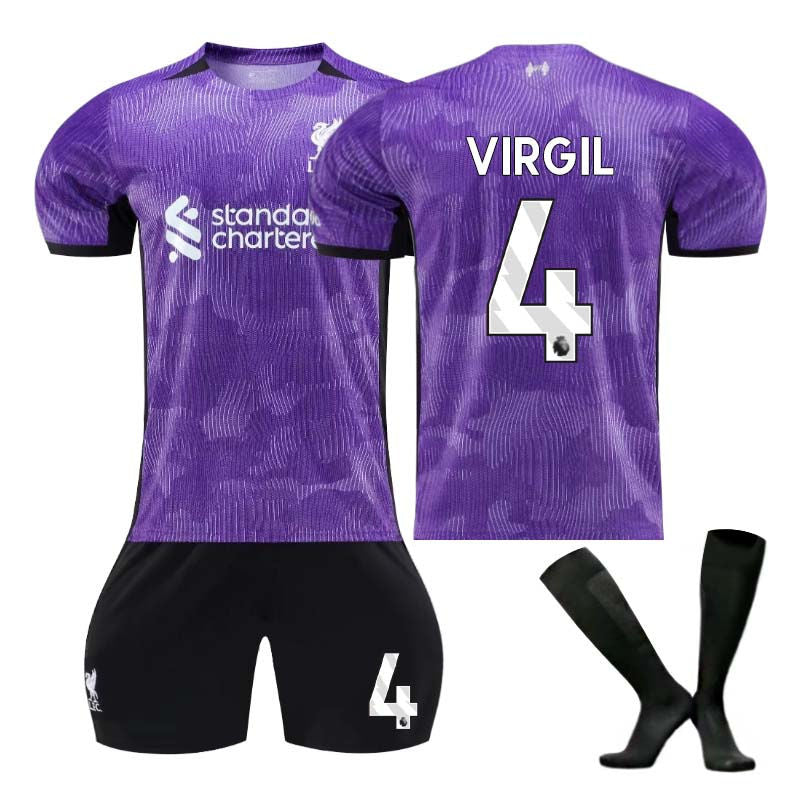 Liverpool Second Away Jersey VIRGIL #4 Soccer Jersey Kids Adult 3-Pieces Jersey Kits