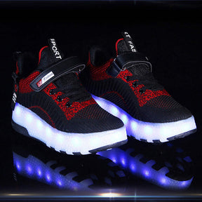Children Double Wheels Roller Skate Shoes LED Lamp Sneakers-Black