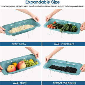 Sink Retractable Strainer Basket for Washing Vegetable Drying Dish-Green