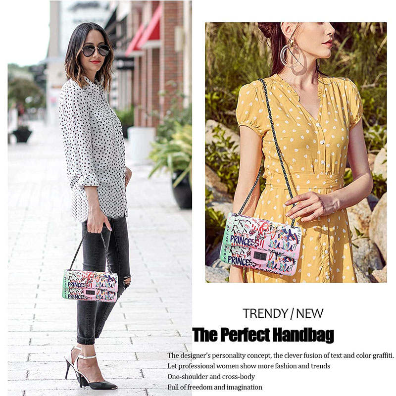 Womens Crossbody Handbag Graffiti Cute Leather Shoulder Bag-White