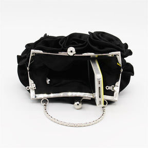 Roses Clutch Purse Satin Money Clip Evening Handbag-Black