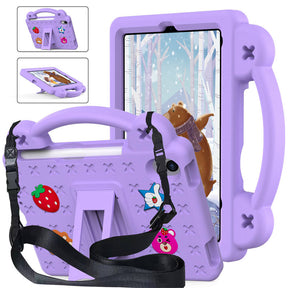 Strawberry iPad Mini 6 Case 8.3 Inch Shockproof Cover with Handle Band Shoulder Strap-LightPurple