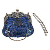 Womens Beaded Party Clutch Vintage Rose Purse-Blue