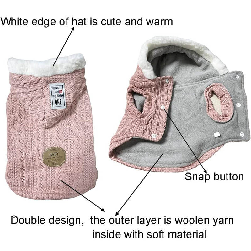 Cat Sweater with Hats Dog Hoodies Puppy Winter Coat Cold Weather Clothes-Pink