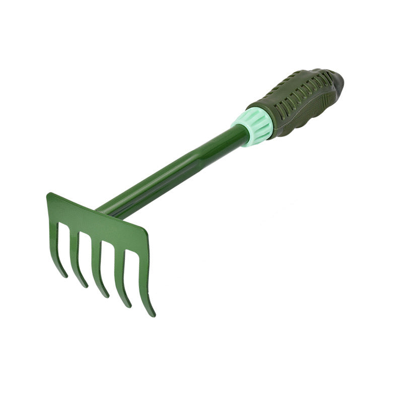 28.5cm Garden 5-Tine Rake Carbon Steel Garden Tool Lightweight Soft PVC Ergonomic Handle Grip Non-Slip