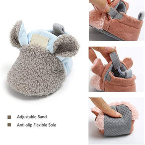 Infant Baby Boys Girls Slipper Stay On Non Slip Soft Sole 0-18 Months Cotton Plush Shoes-Grey