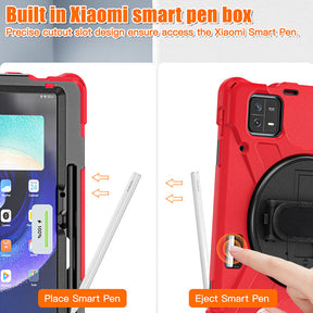 Onepiece Tablet Case for Xiaomi Pad 6 Rugged Lightweight Cover with Handle Strap Shoulder Strap-Red