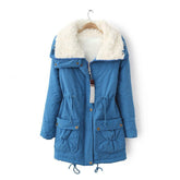 Women's Mid Length Winter Coat Thickened Warm Lamb Wool Lined Jacket-Blue