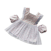 Girls Princess Dress Apron with Sleeves Covers for Cooking Painting-Light Grey Pink Stripes