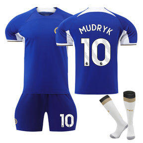 Chelsea Home Jersey MUDRYK #10 Soccer Jersey Kids Adult 3-Pieces Jersey Kits