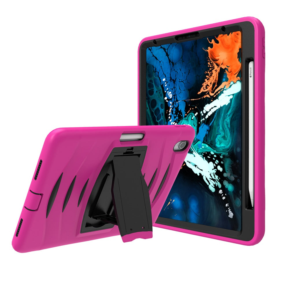 Shock Wave Kickstand Case Anti-Fall Protection With Pencil Holder For iPad Pro12.9 (2018)-Rose Red