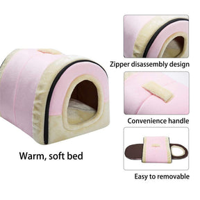 2 in 1 Foldable Cave House Shape Pet Sleeping Bed for Cats and Small Dogs-Pink