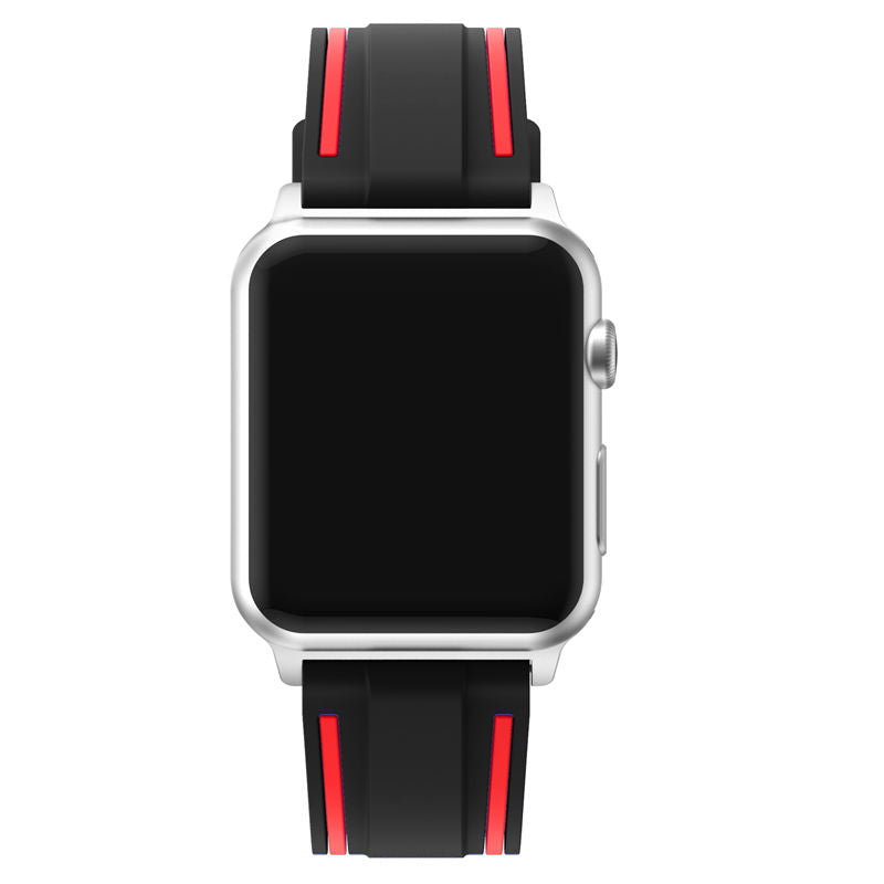 Rubber Sport Watch Bands for iWatch Series 6/SE/5/4/3/2/1 Bicolor Strap-BlackRed