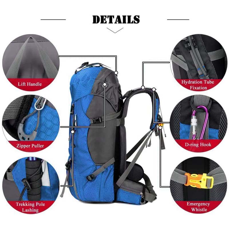 60L Waterproof Lightweight Hiking Backpack with Rain Cover for Climbing Camping-DarkBlue