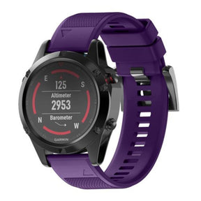 26mm Width Easy Fit Soft Silicone Watch Strap For Garmin Fenix 5X/5X Plus/6X/6X Pro/3/3 HR Black Steel Buckle-Purple