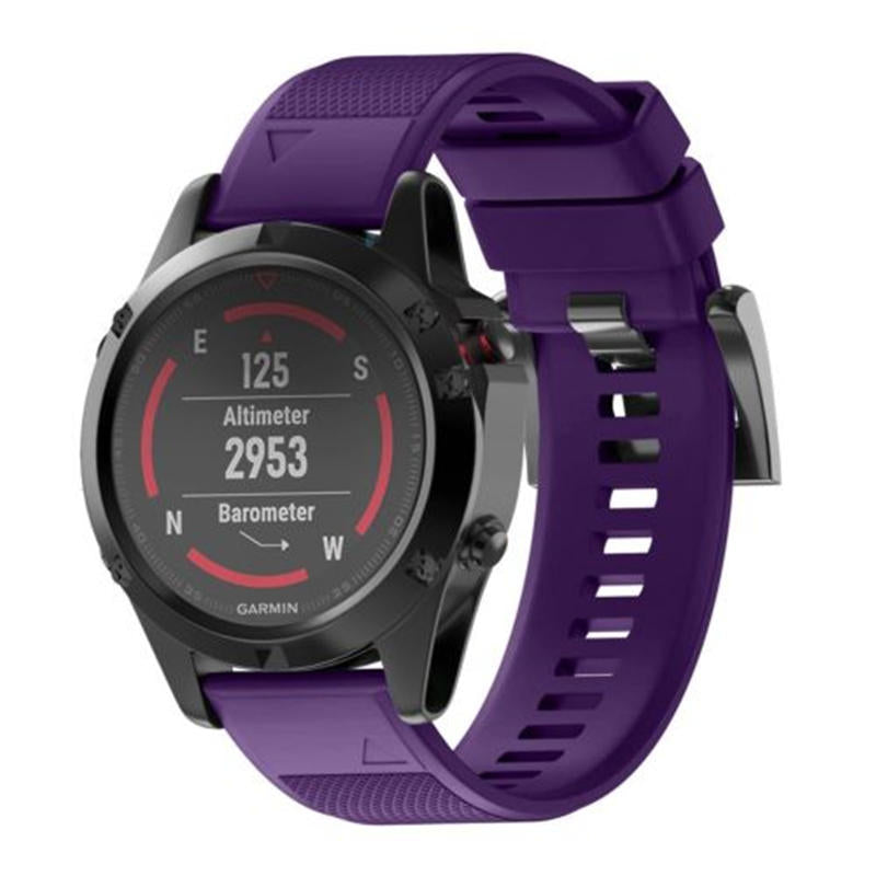 26mm Width Easy Fit Soft Silicone Watch Strap For Garmin Fenix 5X/5X Plus/6X/6X Pro/3/3 HR Black Steel Buckle-Purple