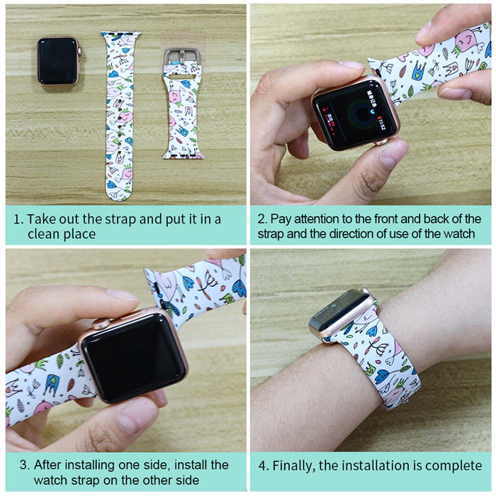 Silicone Printed Watch Band with Screen Protector Case for iWatch Series SE/6/5/4/3/2/1-WhiteFlorets