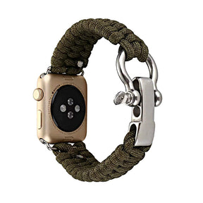 Nylon Rope Watch Band With Adjustable Size Outdoor Survival Stainless Steel Shackle For Apple Watch SE/6/5/4/3/2/1(Green)