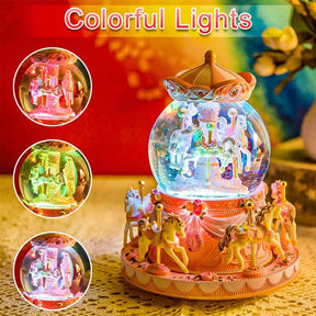 Carousel Snow Globe with Light Music Box Birthday Gift for Girls-Yellow