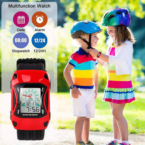 Kids Waterproof Sports Watches Digital LED Car Shape Watches-Red