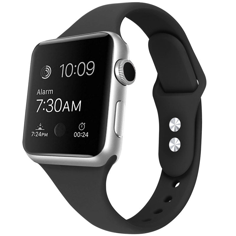 Slim Soft Silicone Replacement Watch Band Loop for iWatch Series SE 6 5 4 3 2 1-Black